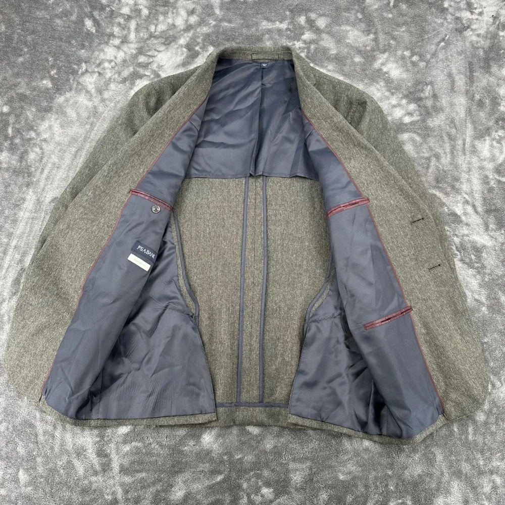 Jos. A. Bank 42 Short Tailored Fit Grey Herringbone 100% Wool Sport Coat Blazer